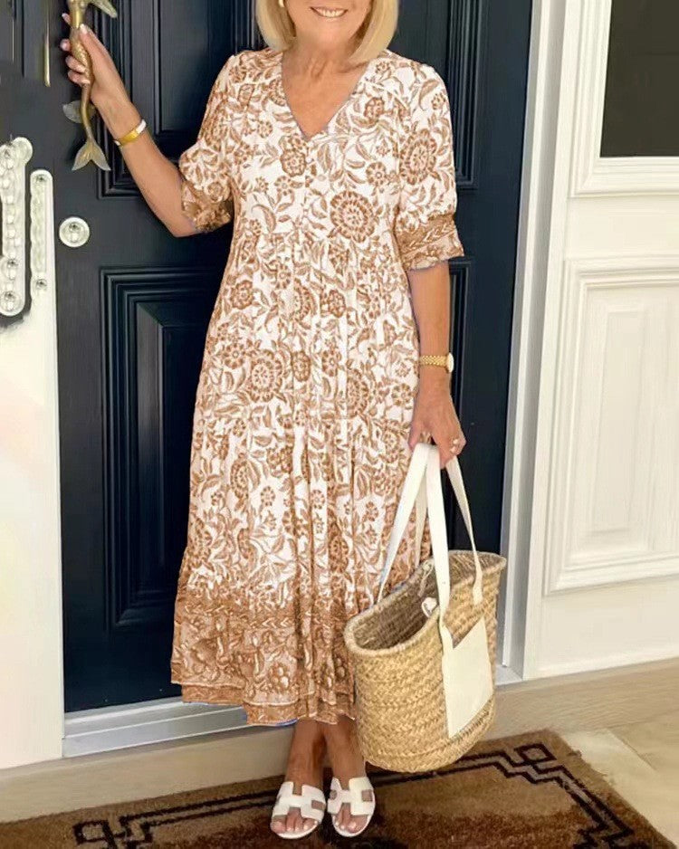 ELLIE | Floral A-line dress with deep V-neck