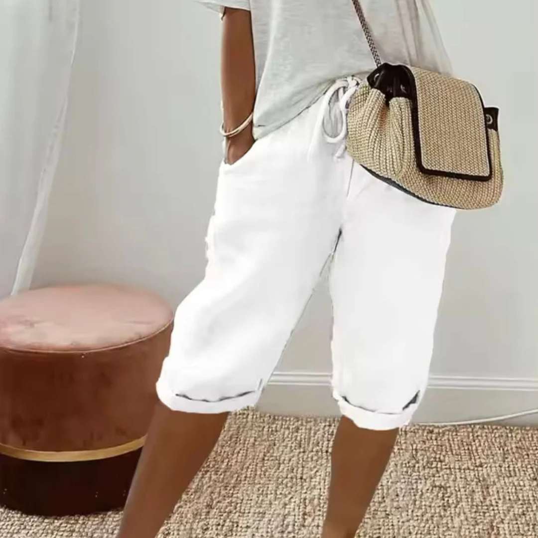 FENLEY | Linen capri shorts with drawstring waist