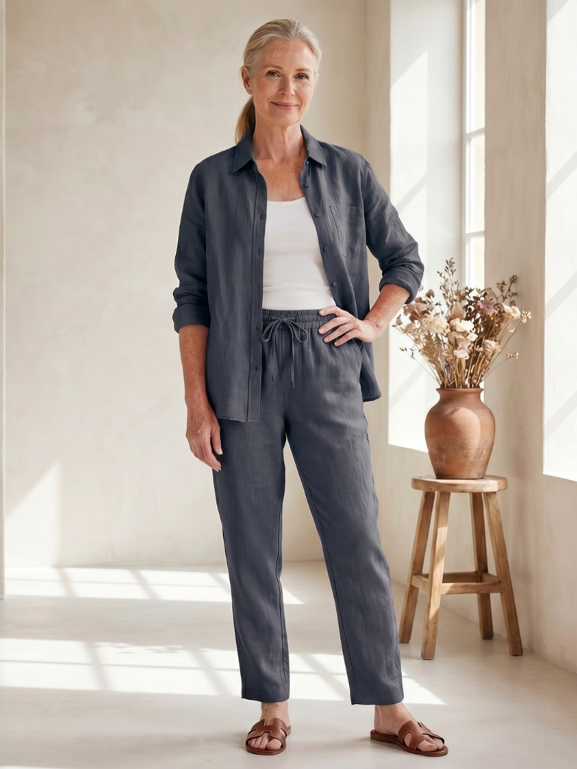 NOOR | Soft-touch button shirt and tapered pants set