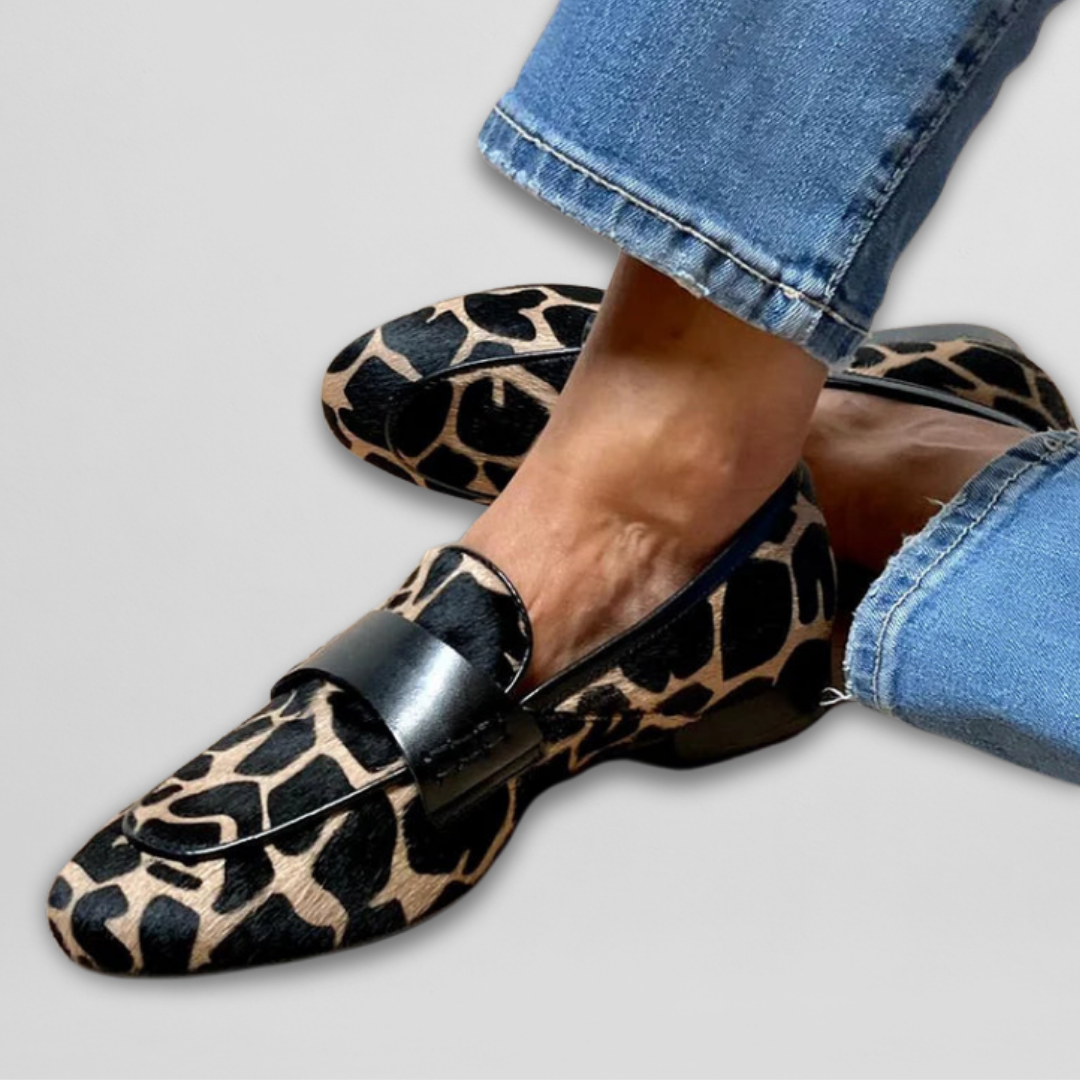 KATIE | Leopard-print loafers in smooth-finish fabric