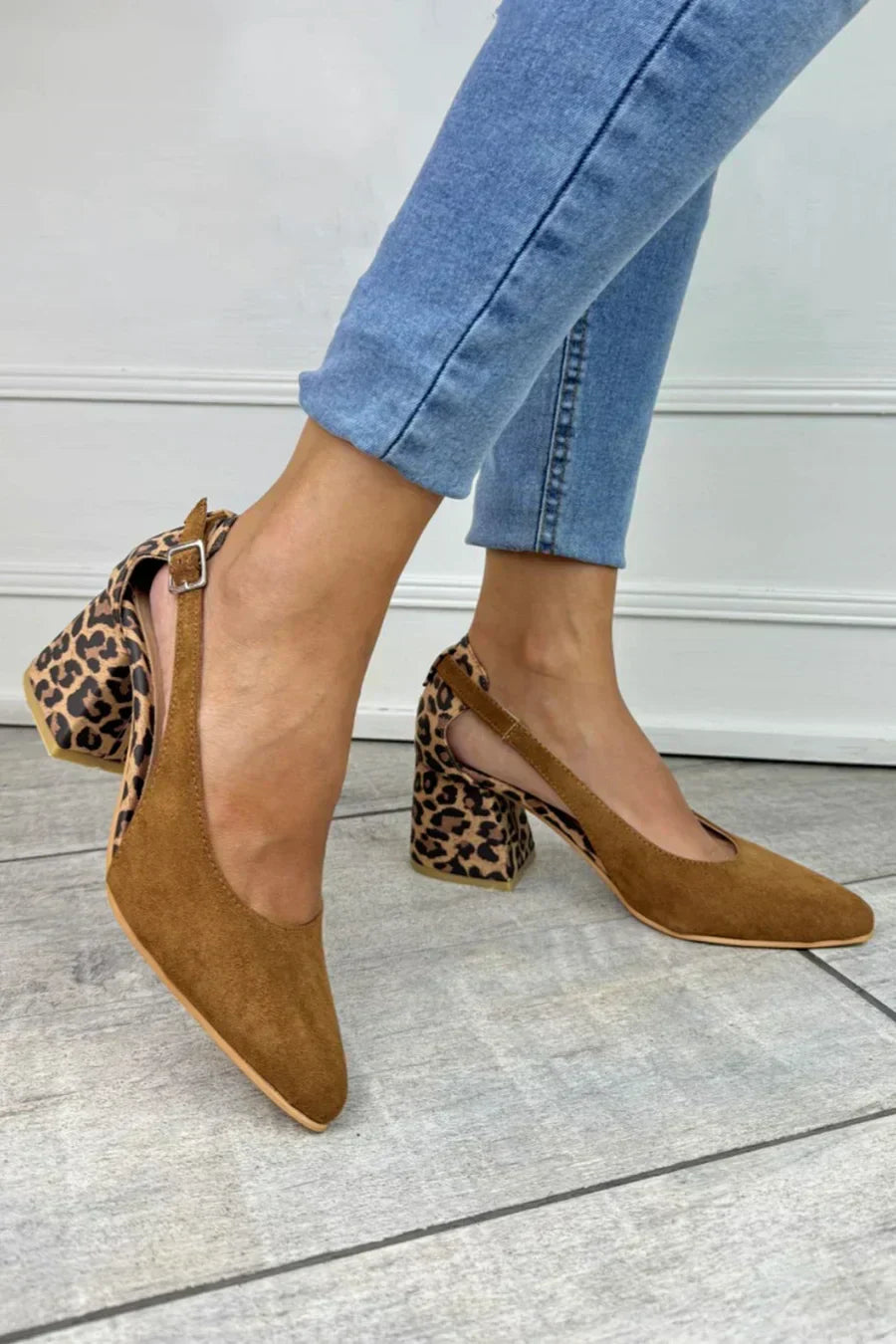 REMI | Slingback heels with leopard-print block heel