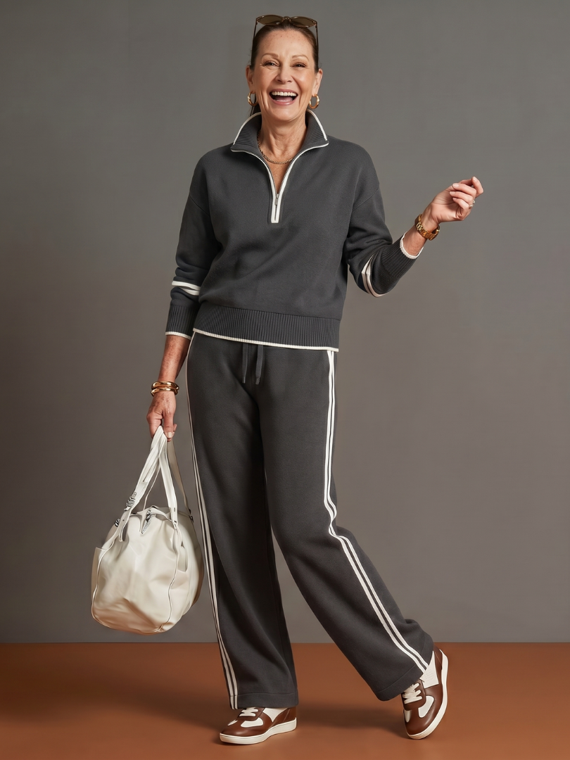 RAIN | Set with zip-neck top and wide-leg pants