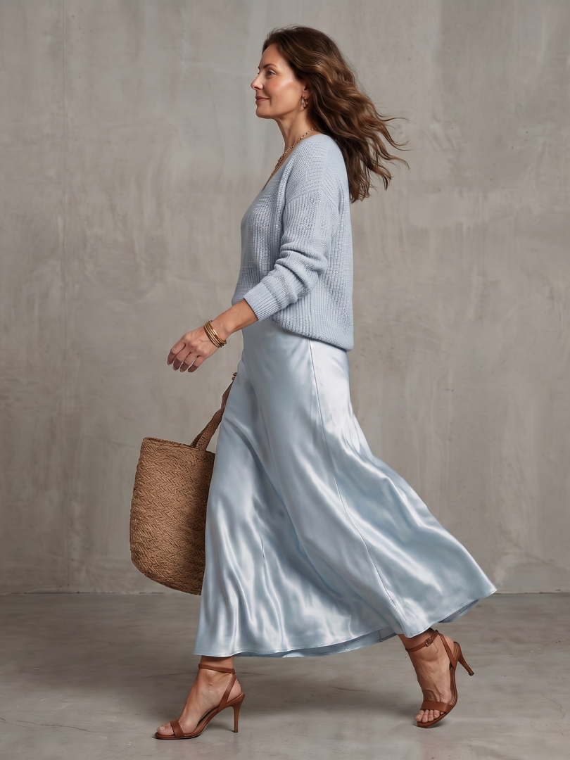 LUCIANA | Knit and satin skirt two-piece set
