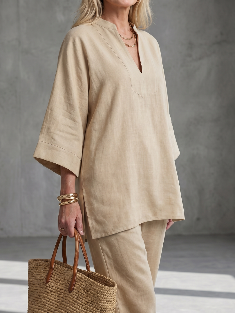GEORGIANA | Relaxed V-neck tunic with gathered-hem pants