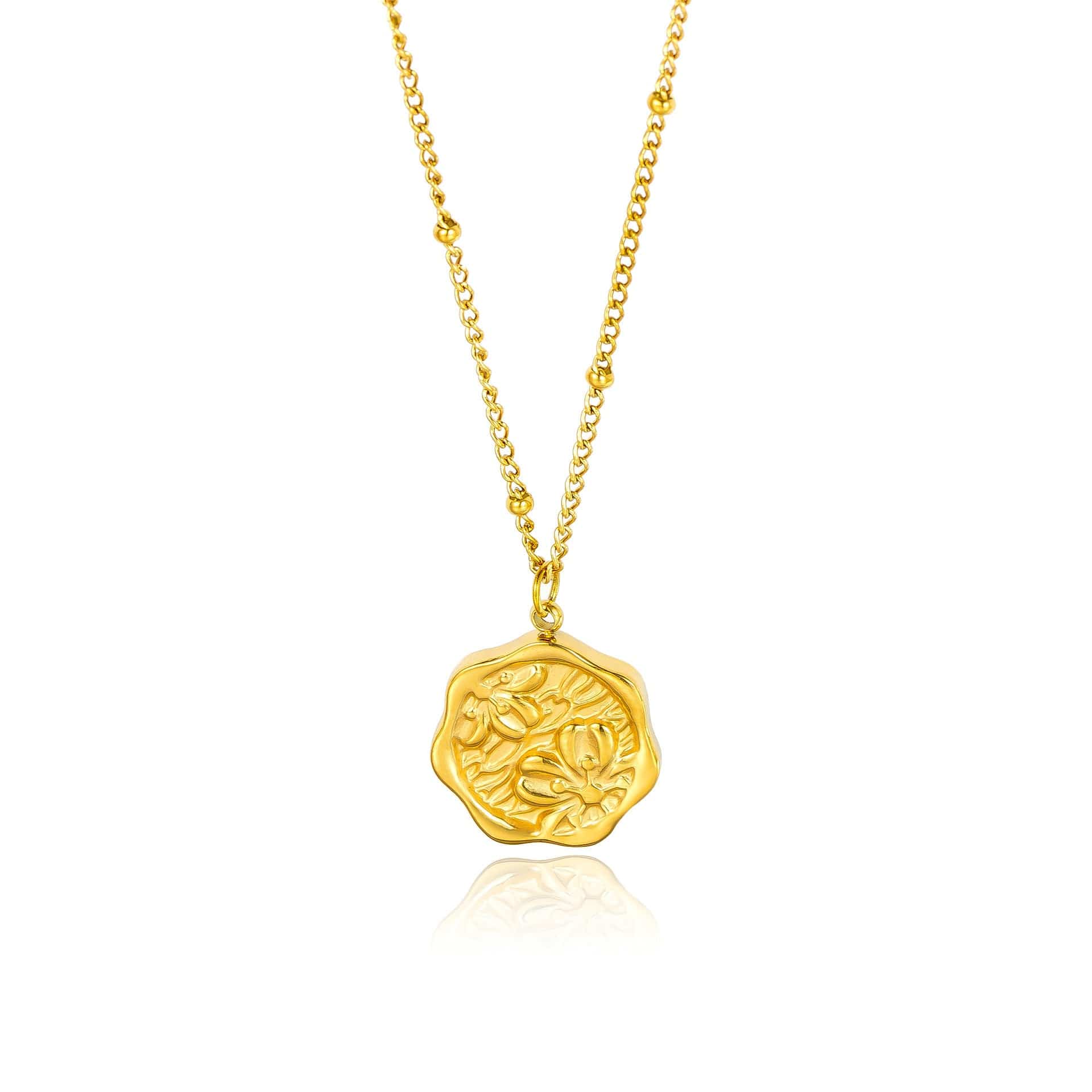 LILY | Gold floral coin pendant necklace