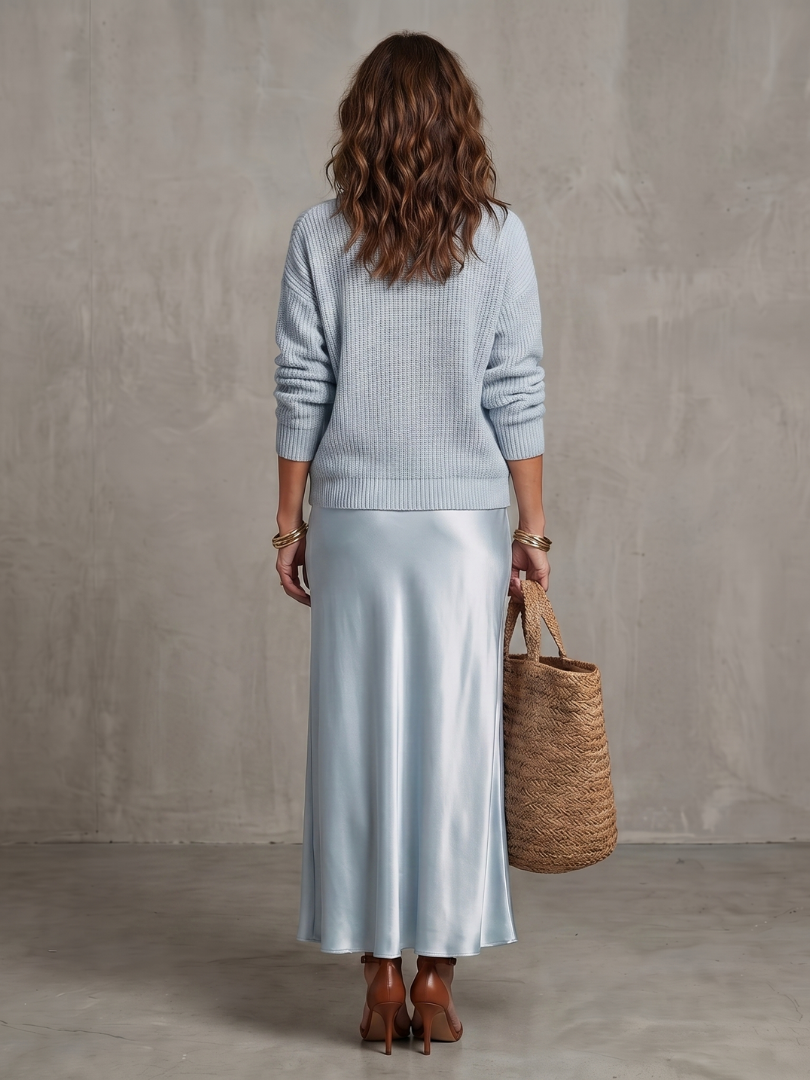 LUCIANA | Knit and satin skirt two-piece set