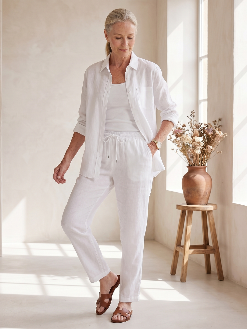 NOOR | Soft-touch button shirt and tapered pants set