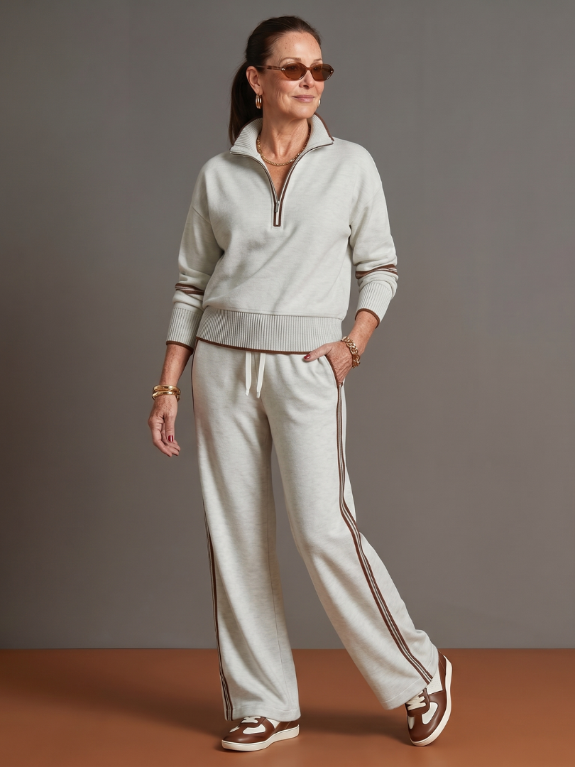 RAIN | Set with zip-neck top and wide-leg pants