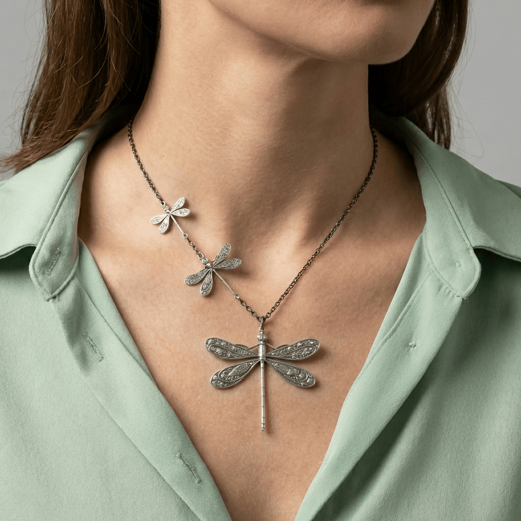 DRAGONFLY | Vintage silver dragonfly pendant necklace