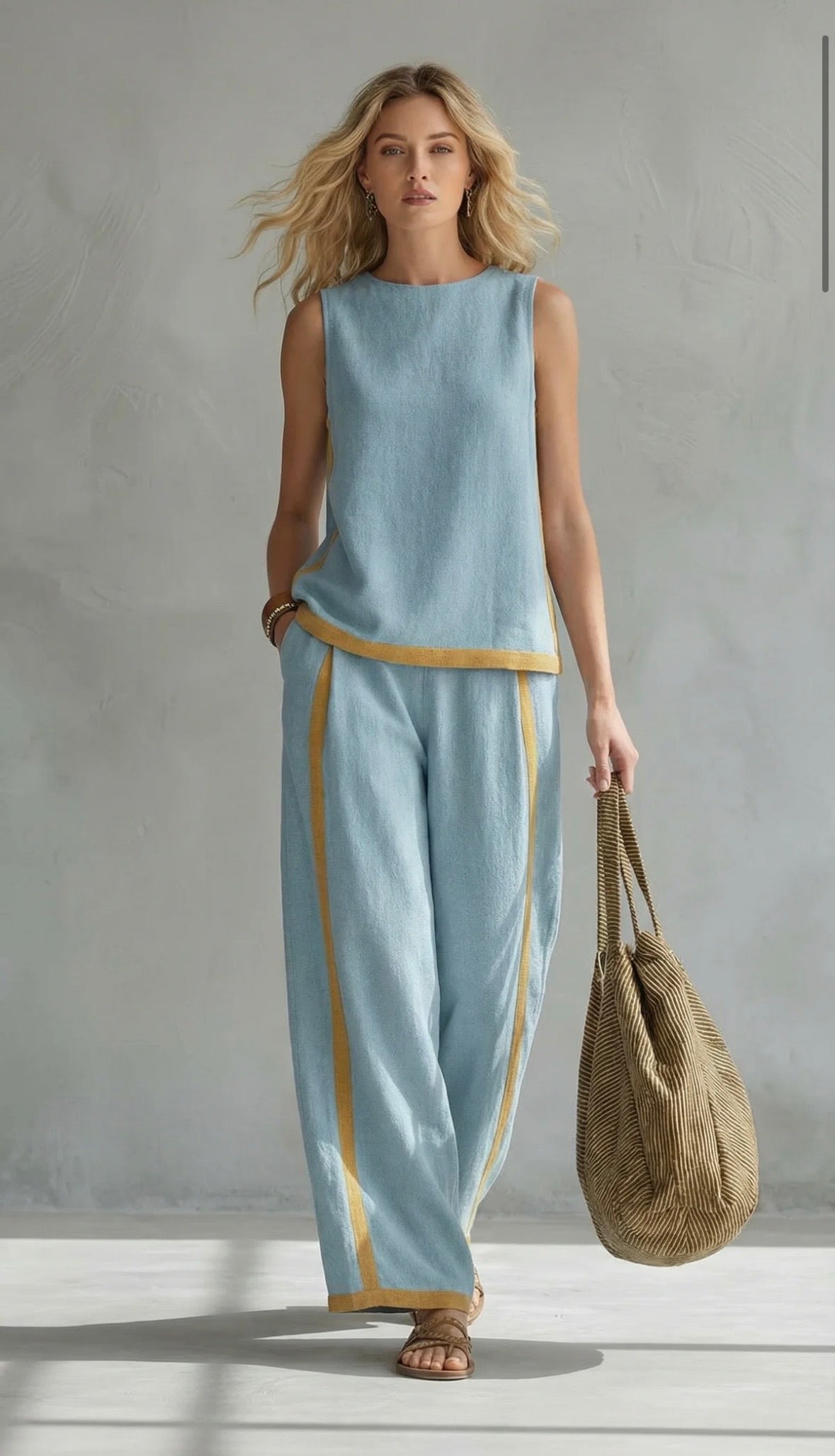LEILA | Relaxed vest-and-pants set in linen blend