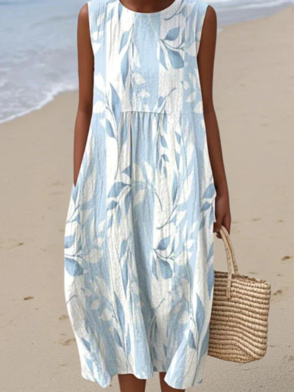 SIENNA | Leaf-print midi dress with fluid drape