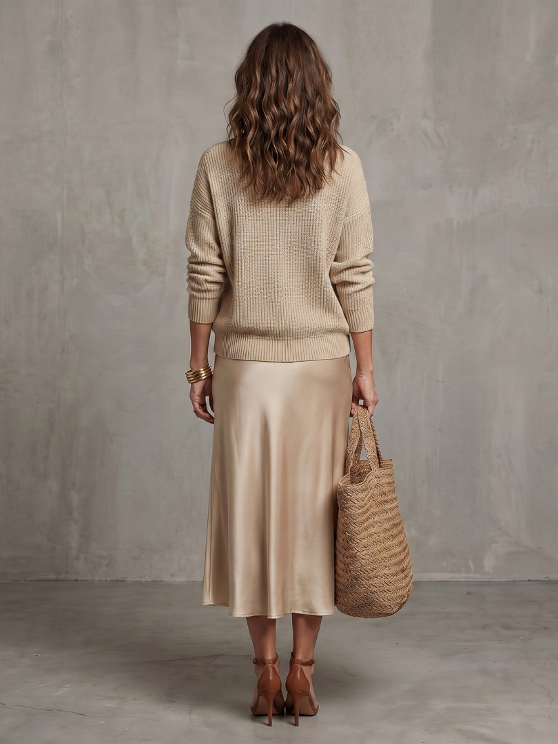 LUCIANA | Knit and satin skirt two-piece set