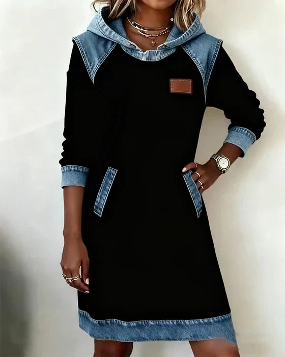 ALEXA | Long-sleeve hooded dress with contrast cuffs