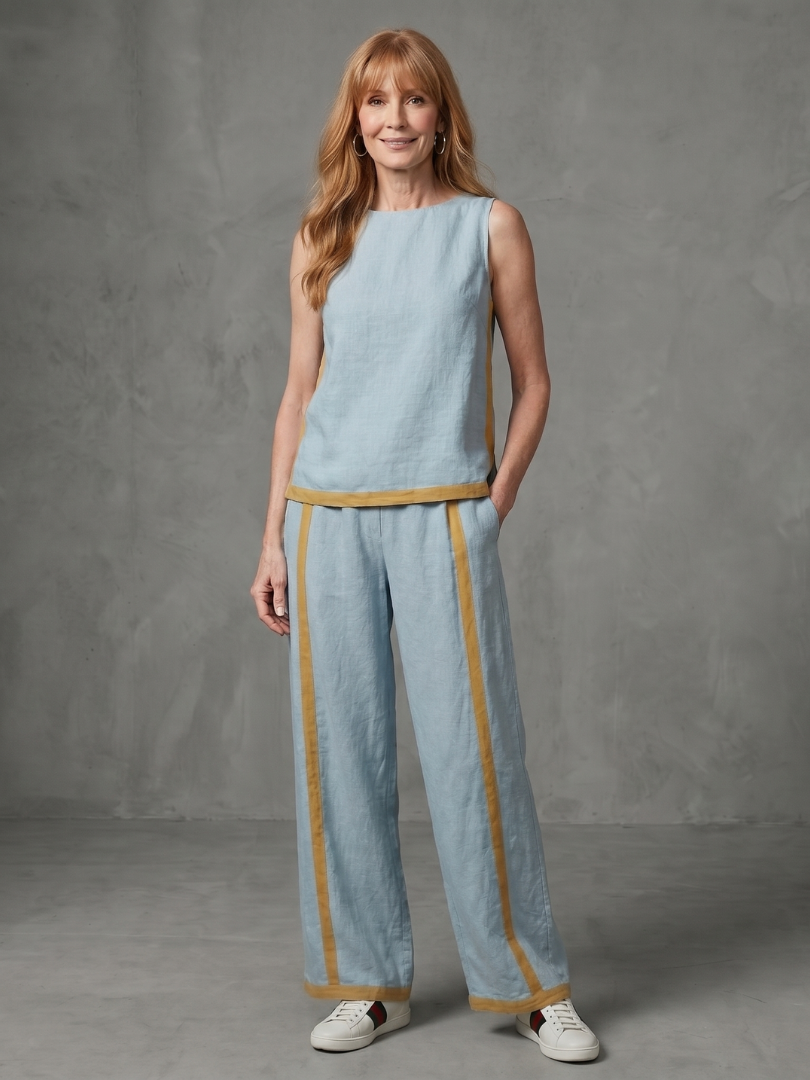 INARA | Sleeveless top with contrast-trim wide-leg pants