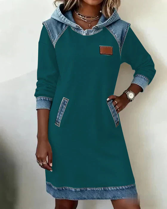 ALEXA | Long-sleeve hooded dress with contrast cuffs