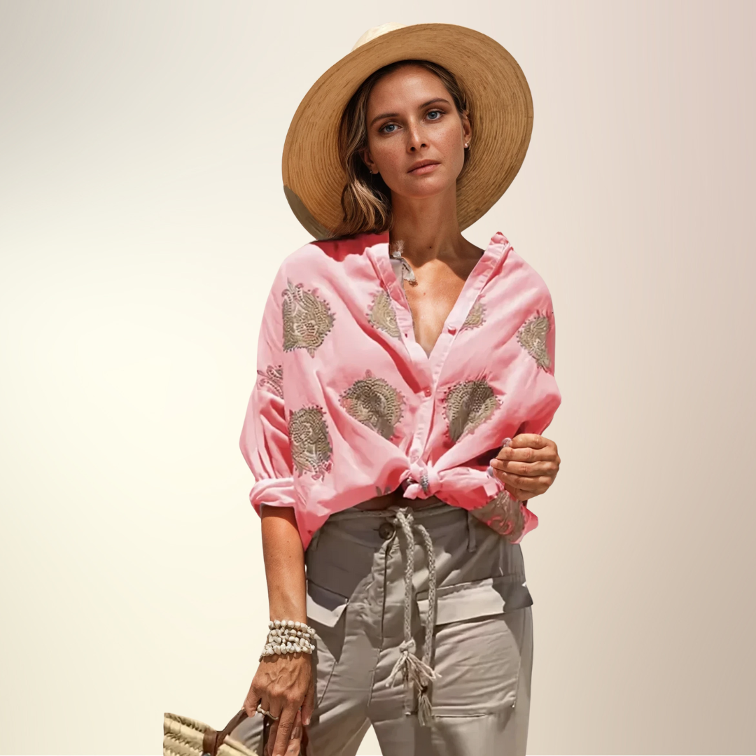 GABY | Embroidered shirt with crew neck detail