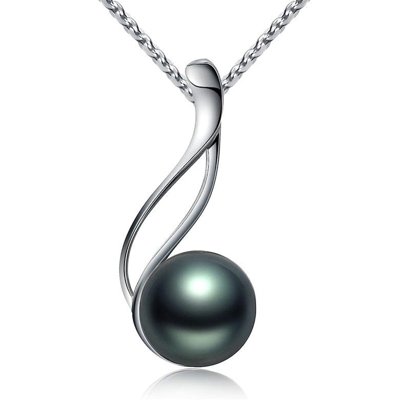 LUNA | Black pearl pendant with zircon inlay