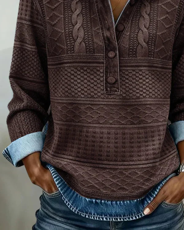 RILEY | Long-sleeve knit top with structured collar