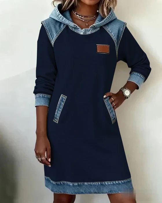 ALEXA | Long-sleeve hooded dress with contrast cuffs
