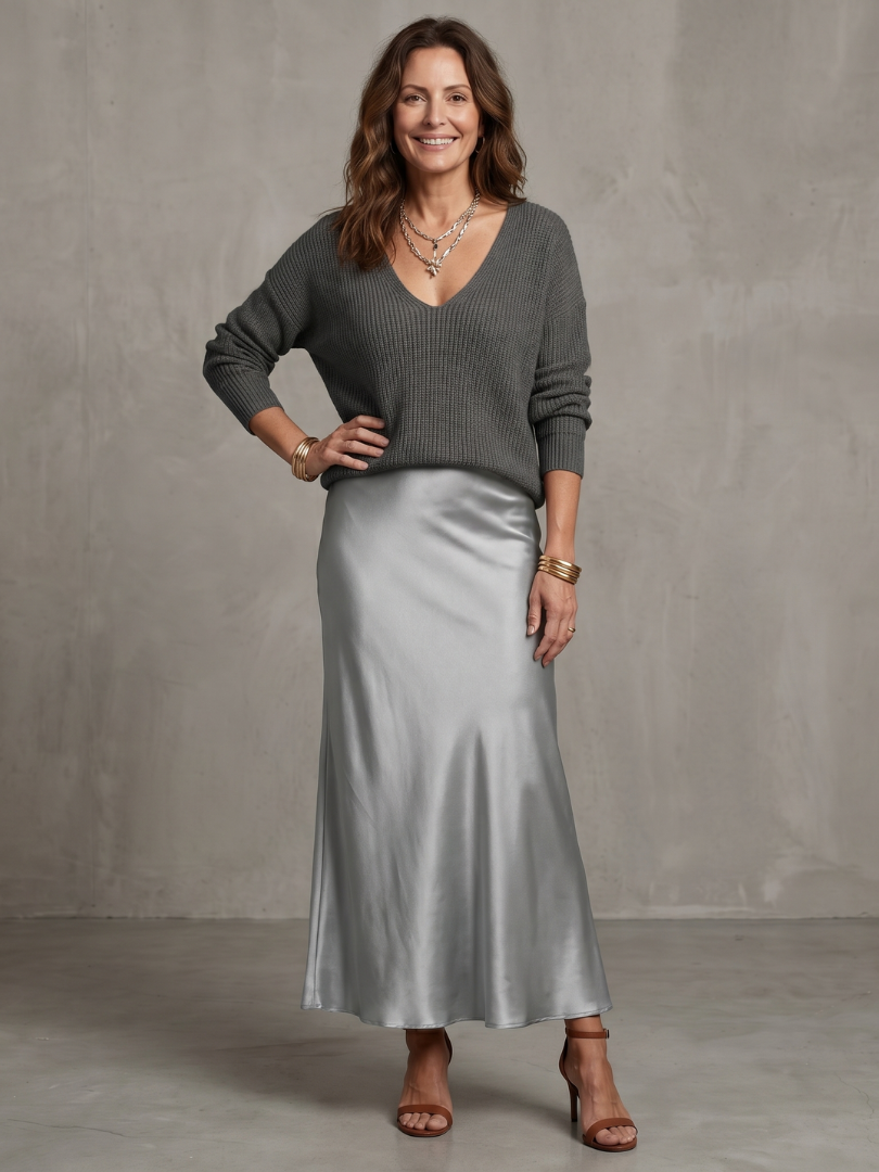 LUCIANA | Knit and satin skirt two-piece set