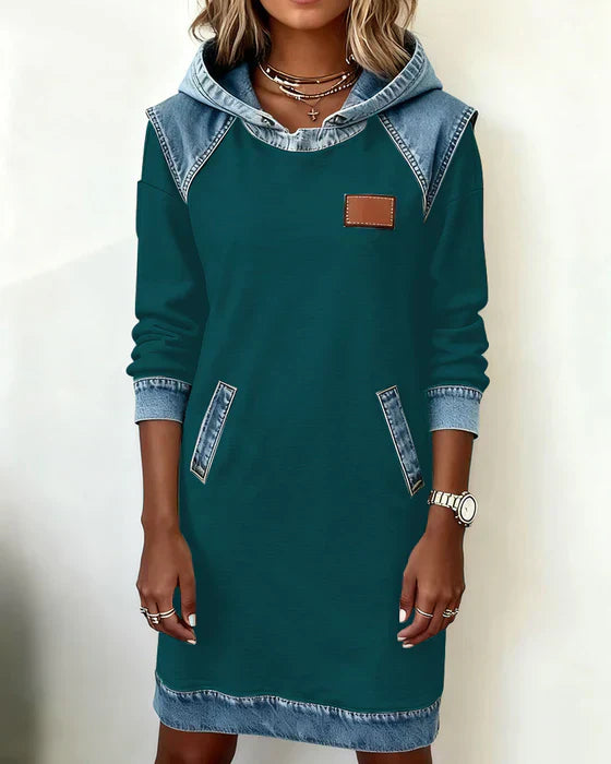 ALEXA | Long-sleeve hooded dress with contrast cuffs