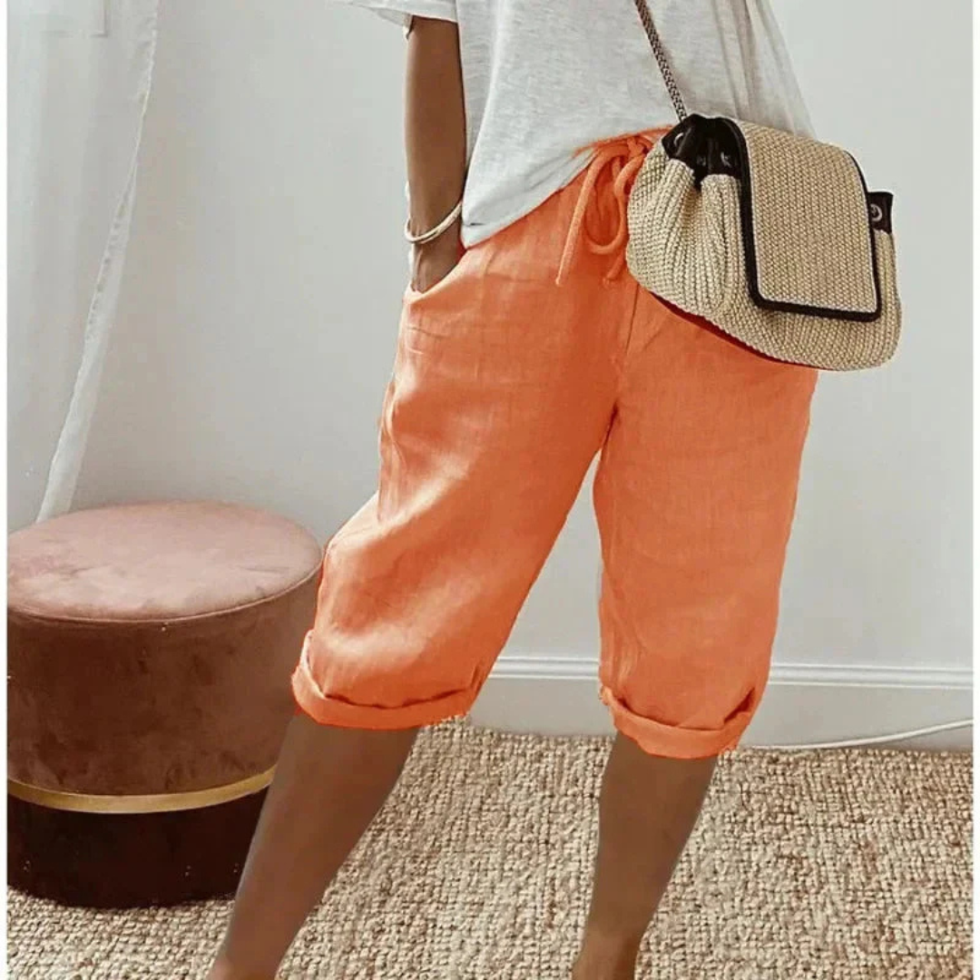 FENLEY | Linen capri shorts with drawstring waist