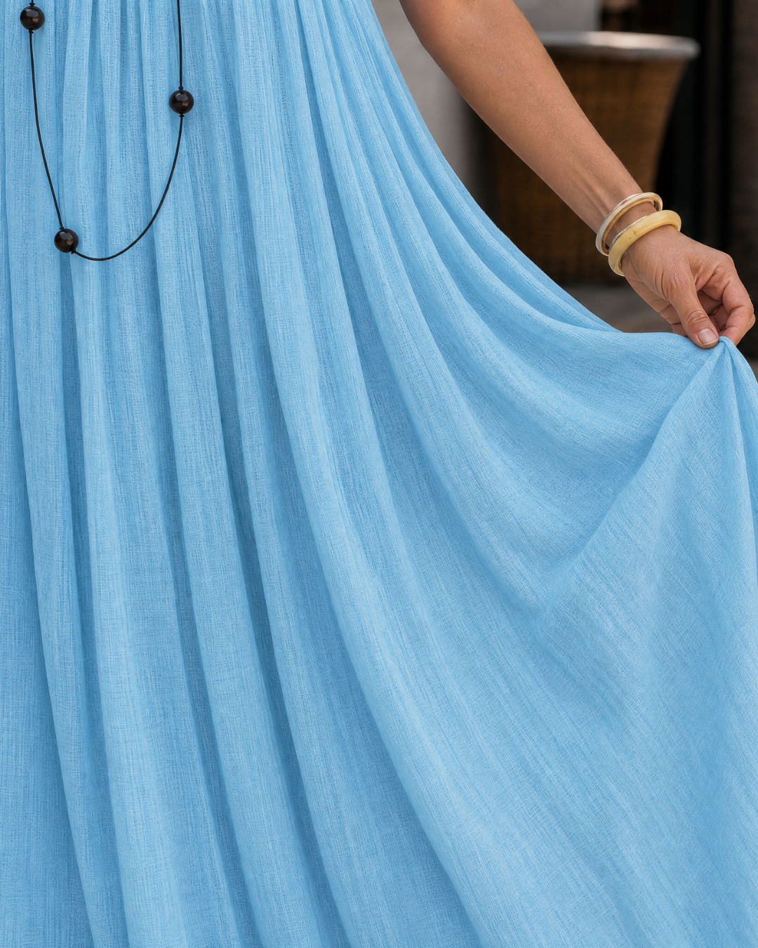 AMENER | Strappy midi dress with gathered neckline
