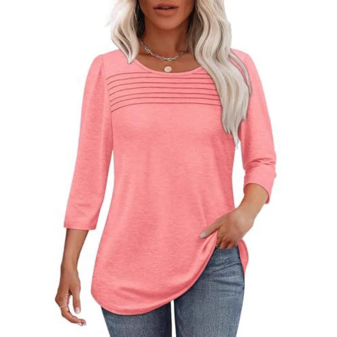 ALLISON | Pleated front top with long sleeves