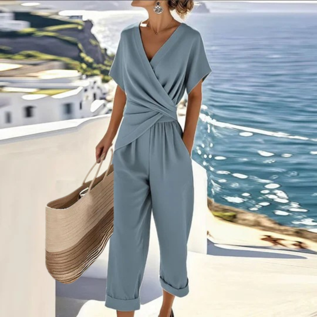 ELLA | Wrap-front set with wide-leg pants