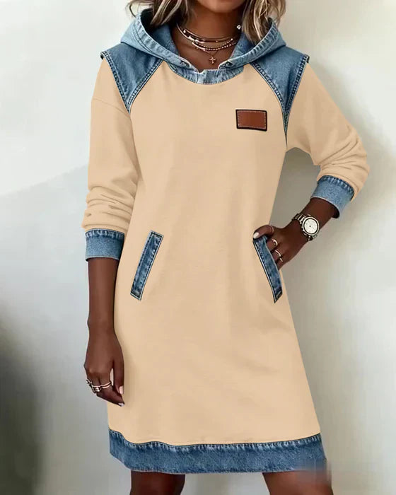 ALEXA | Long-sleeve hooded dress with contrast cuffs