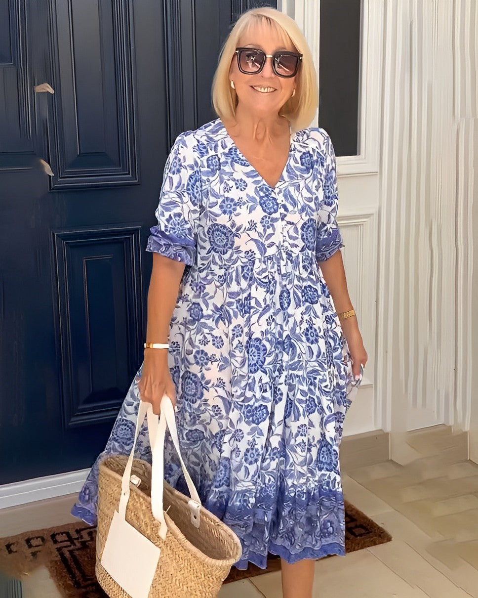 ELLIE | Floral A-line dress with deep V-neck