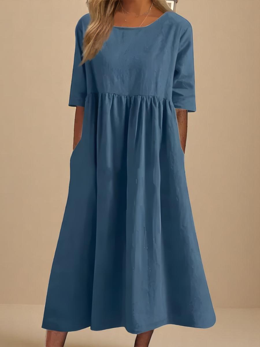 EMILY | Elbow-sleeve midi dress with round neckline