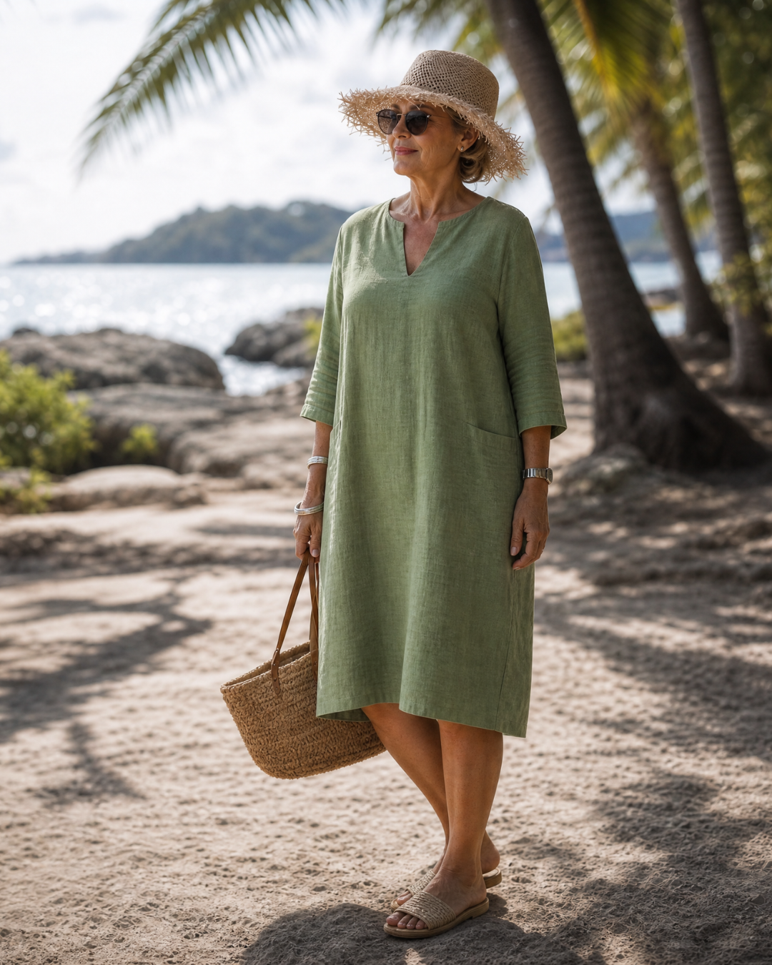 ELIXIR | Relaxed knee-length dress with V-neck