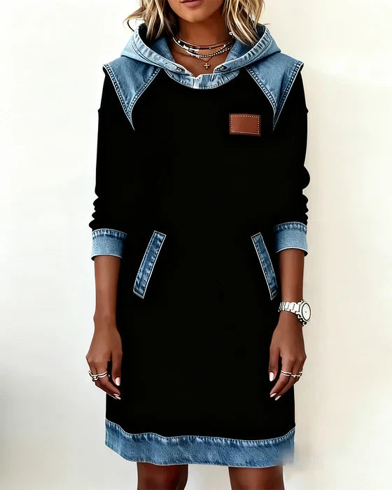 ALEXA | Long-sleeve hooded dress with contrast cuffs
