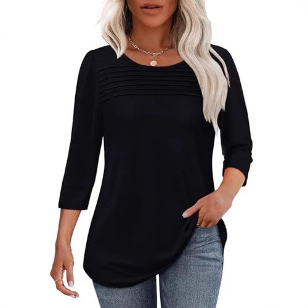 ALLISON | Pleated front top with long sleeves