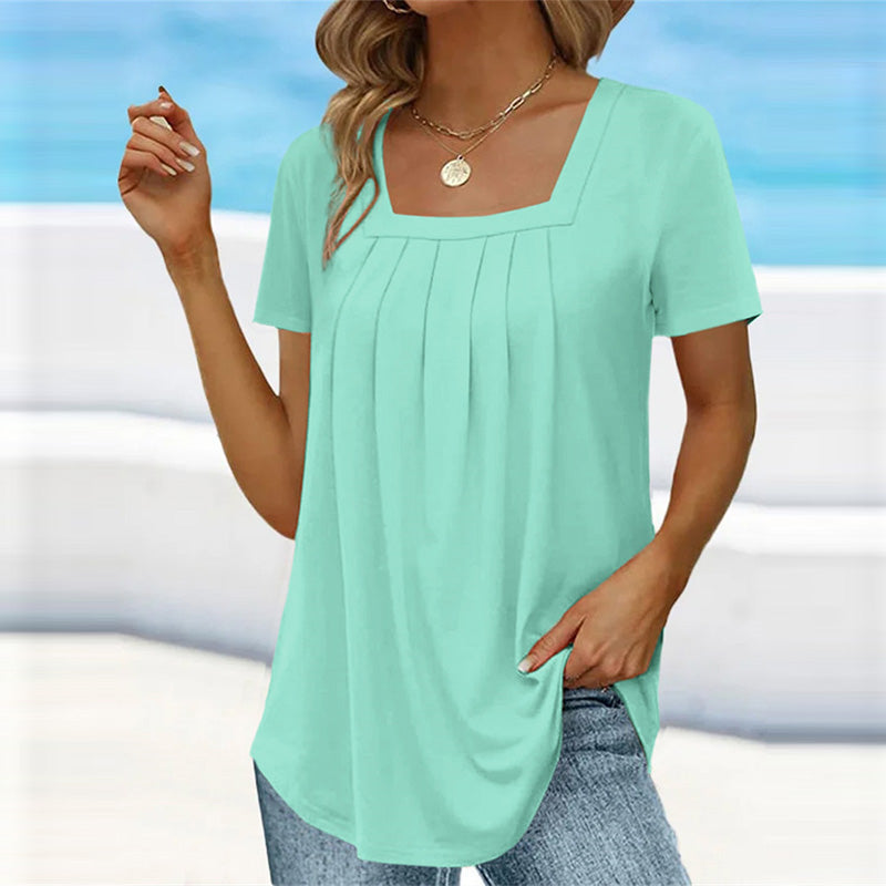 ATHENA | Pleated blouse with square neckline