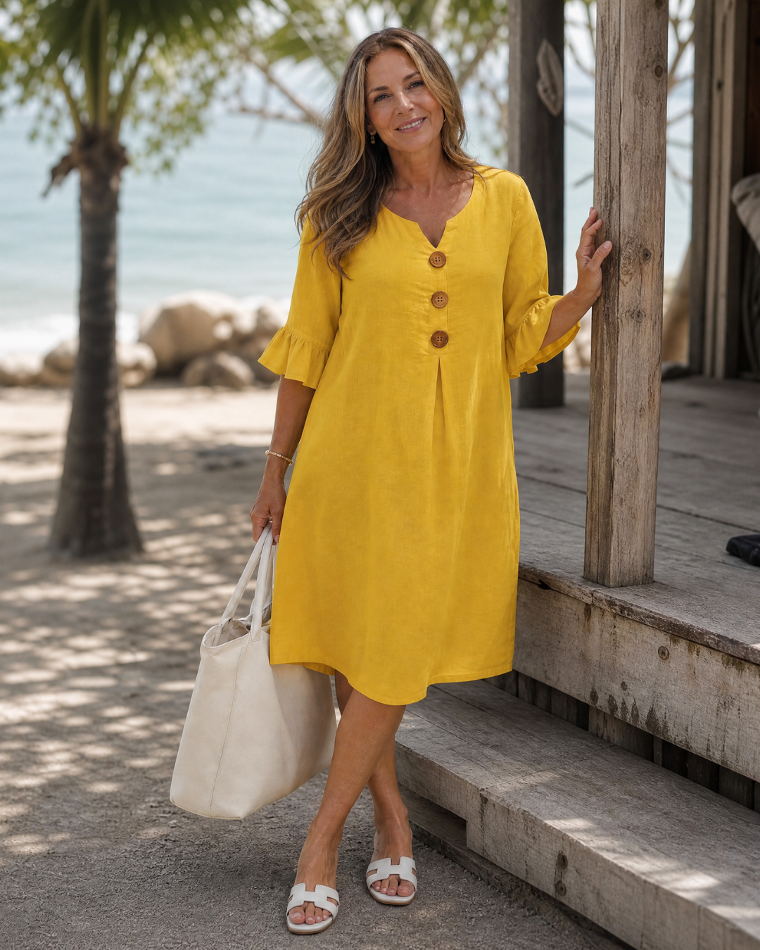 COMROS | Relaxed midi dress with ruffle sleeves