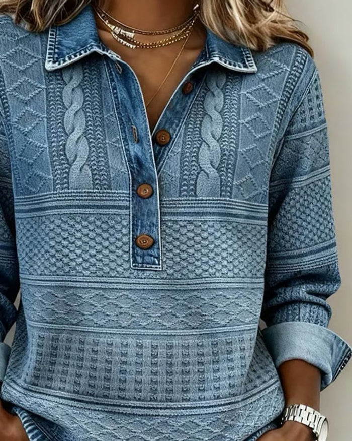 RILEY | Long-sleeve knit top with structured collar