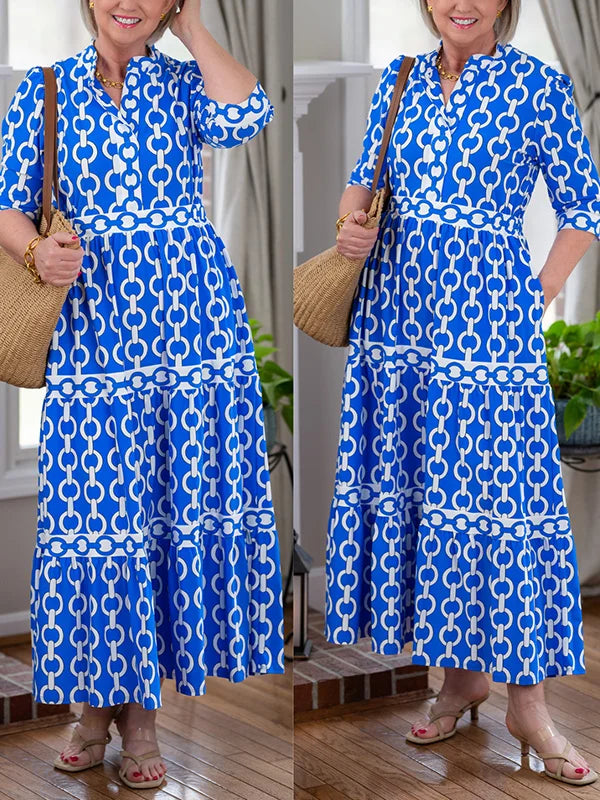 HAZEL | Three-quarter sleeve chain-link midi dress