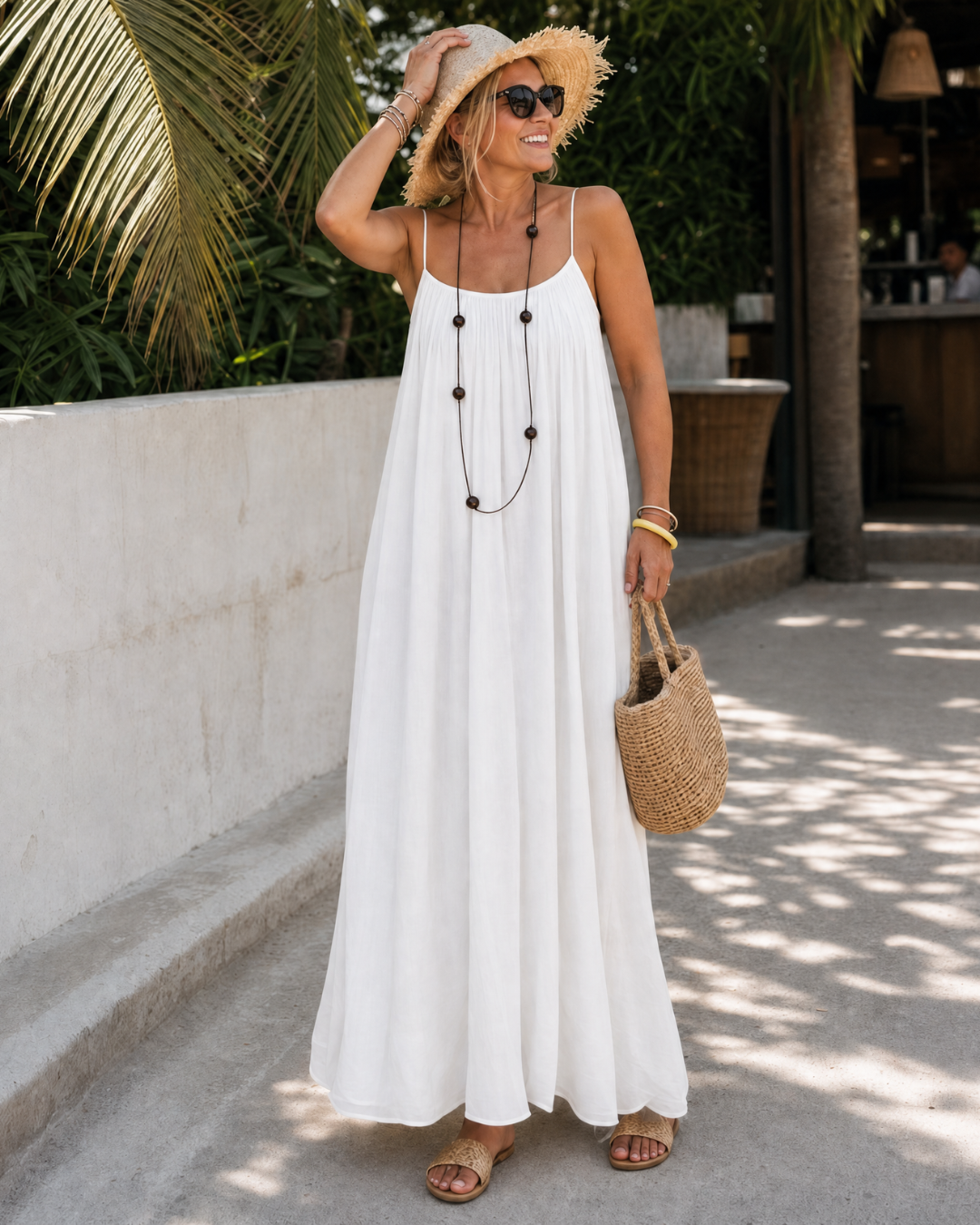 AMENER | Strappy midi dress with gathered neckline
