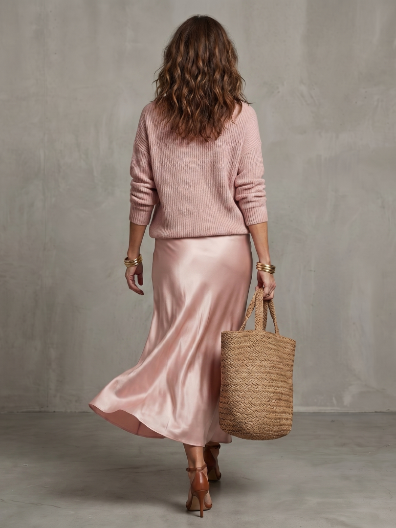 LUCIANA | Knit and satin skirt two-piece set