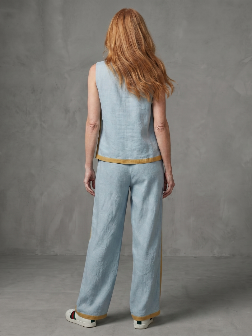 INARA | Sleeveless top with contrast-trim wide-leg pants