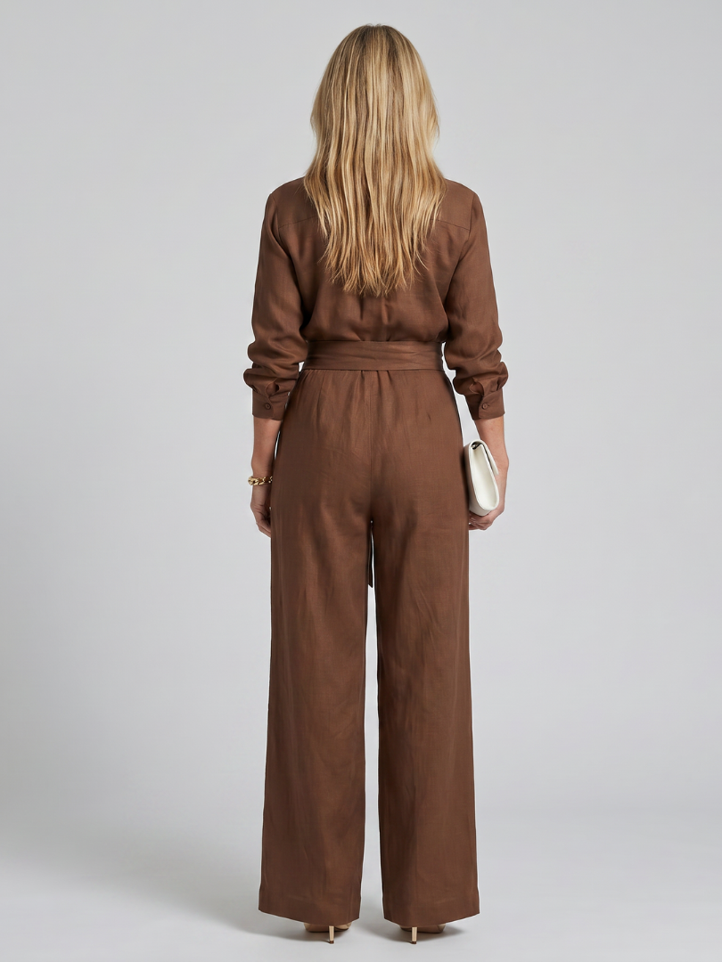 JOVIE | Button-front wide-leg jumpsuit with waist tie