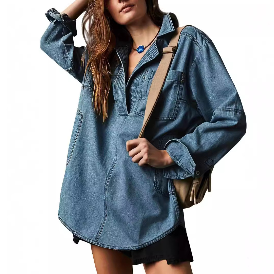 EMILIA | V-neck tunic top with button-up front