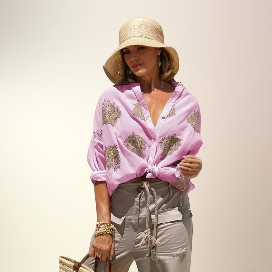 GABY | Embroidered shirt with crew neck detail