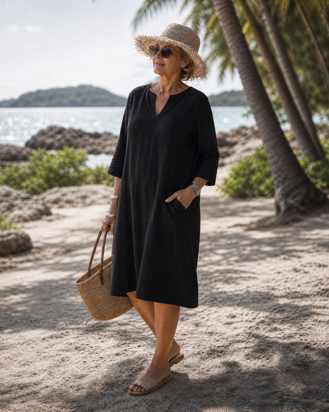 ELIXIR | Relaxed knee-length dress with V-neck
