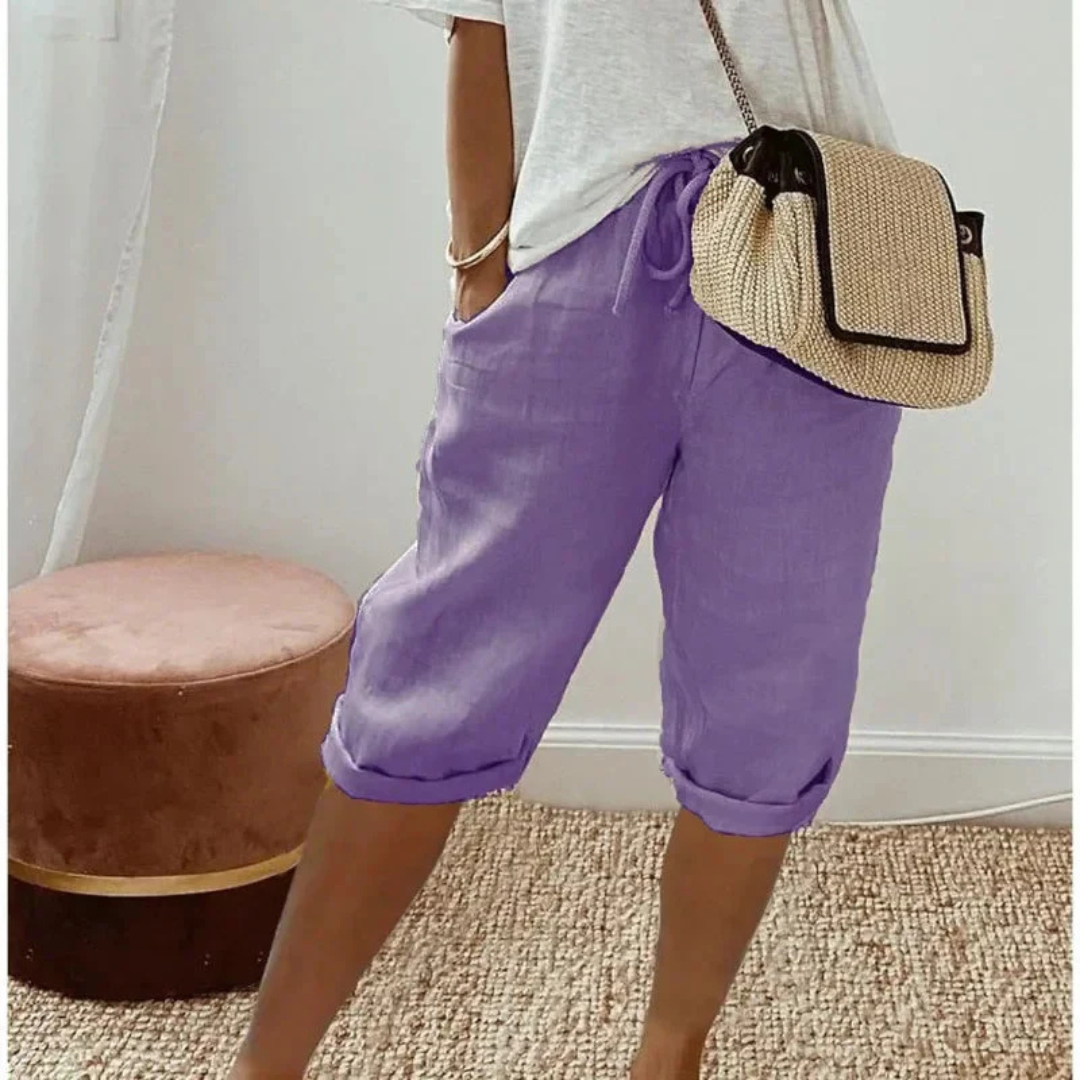FENLEY | Linen capri shorts with drawstring waist