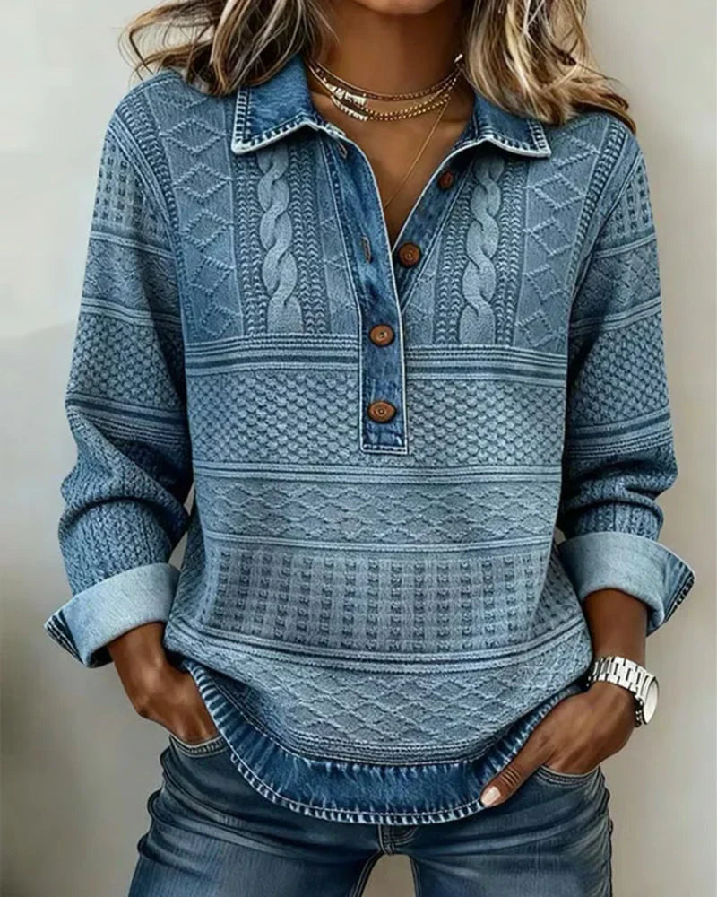 RILEY | Long-sleeve knit top with structured collar