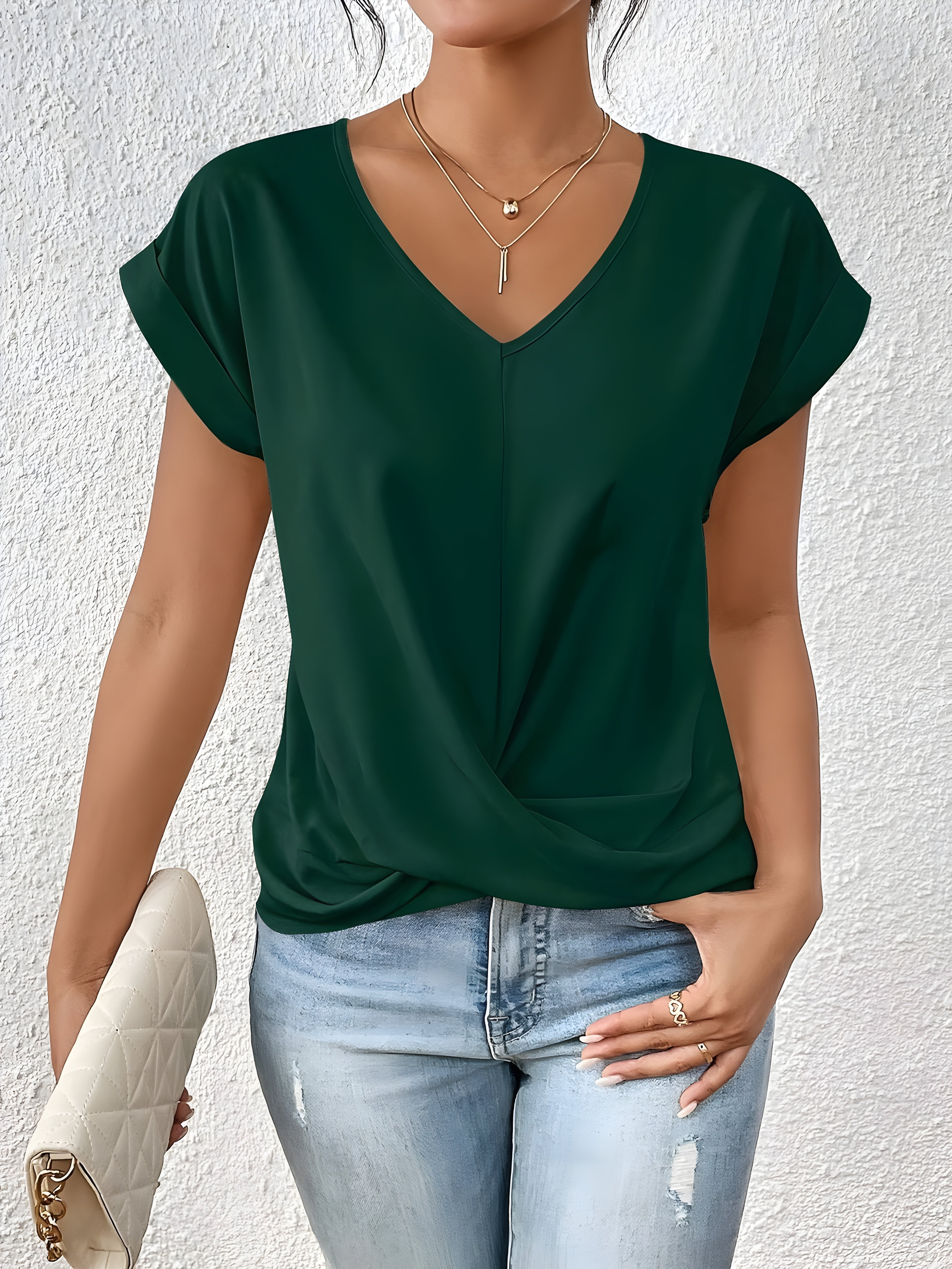 BELLA | Soft-touch V-neck top with twist-front detail