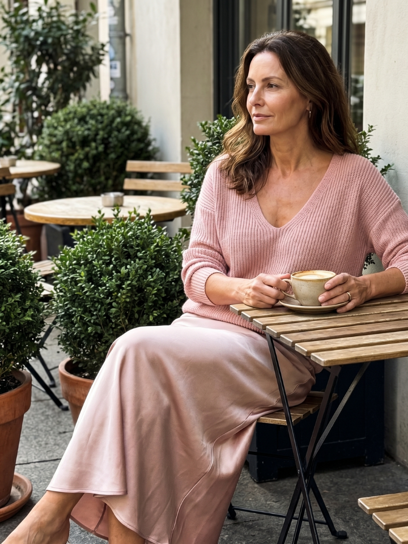LUCIANA | Knit and satin skirt two-piece set